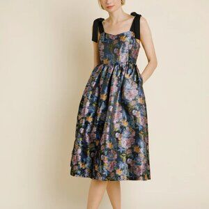 NWT Aureum Tied Shoulder Jacquard Midi Dress